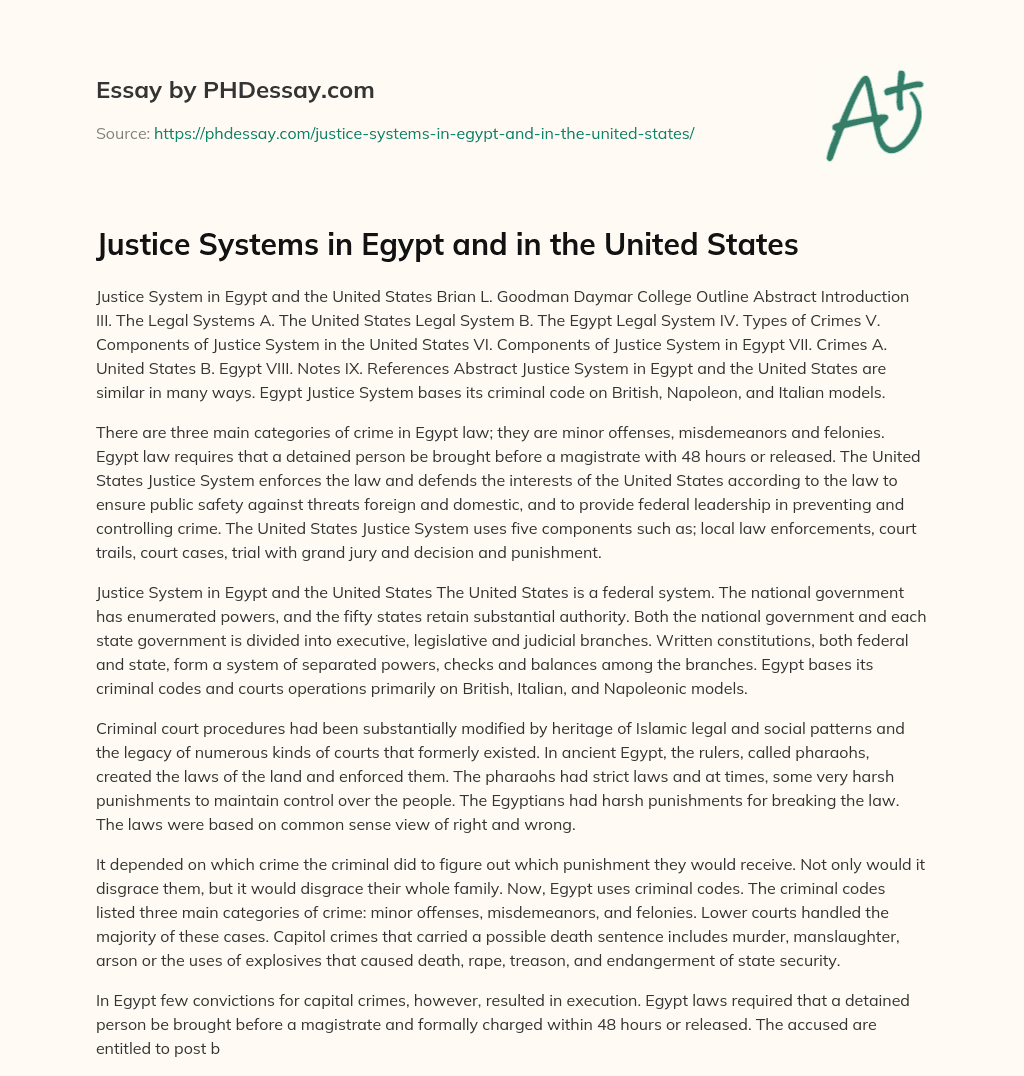 Justice Systems in Egypt and in the United States essay