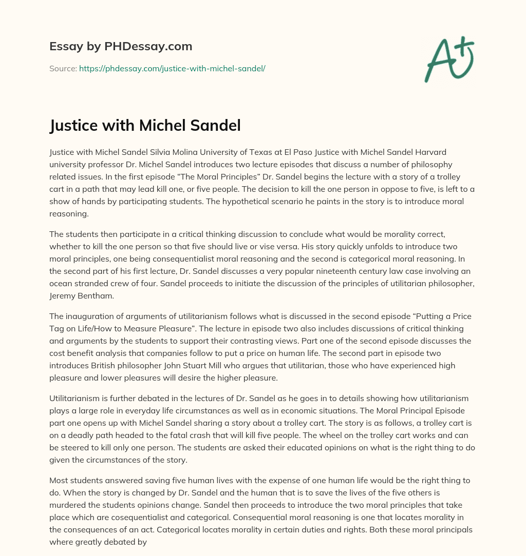 Justice with Michel Sandel essay