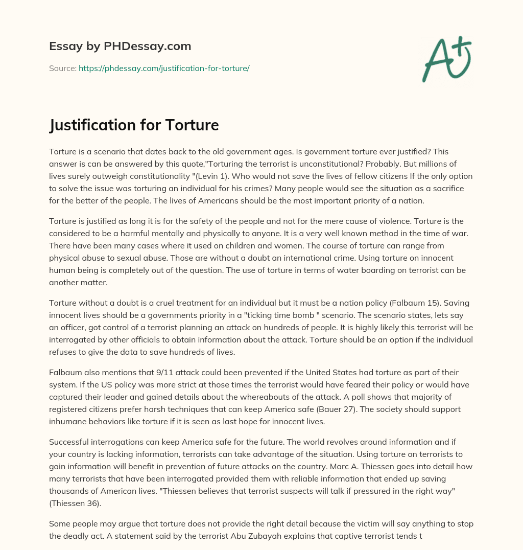Justification for Torture essay
