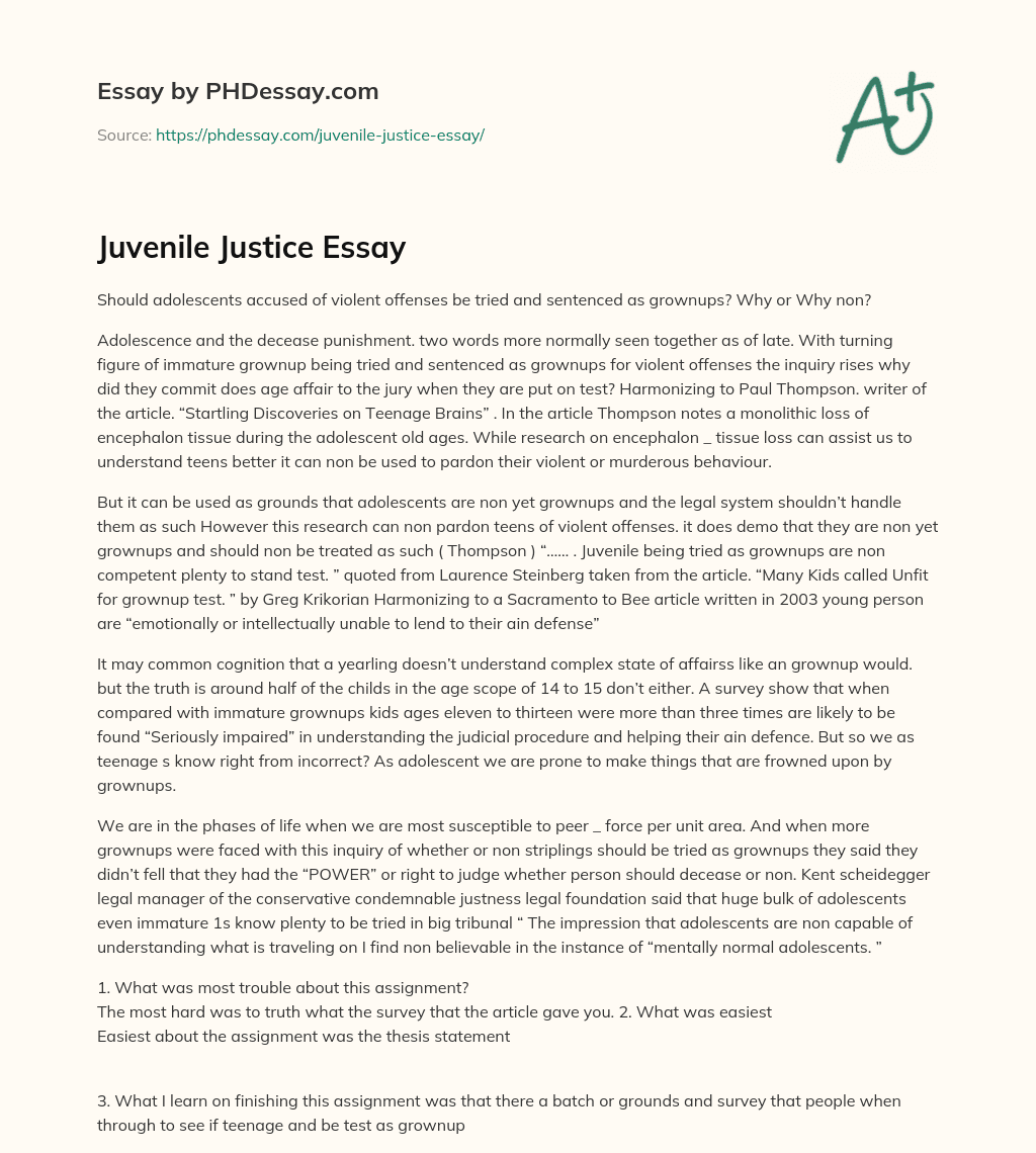 juvenile justice argumentative essay