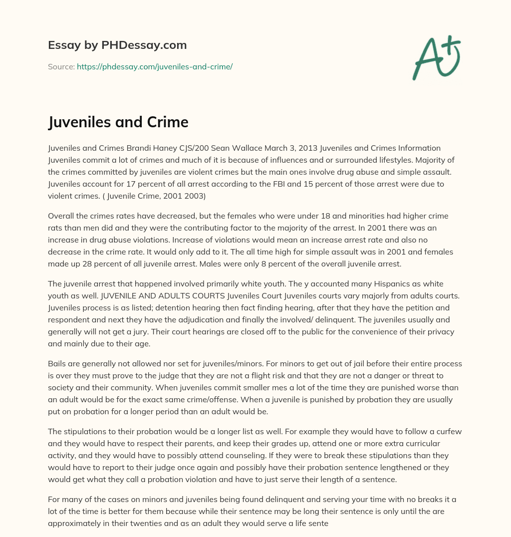 Juveniles and Crime essay