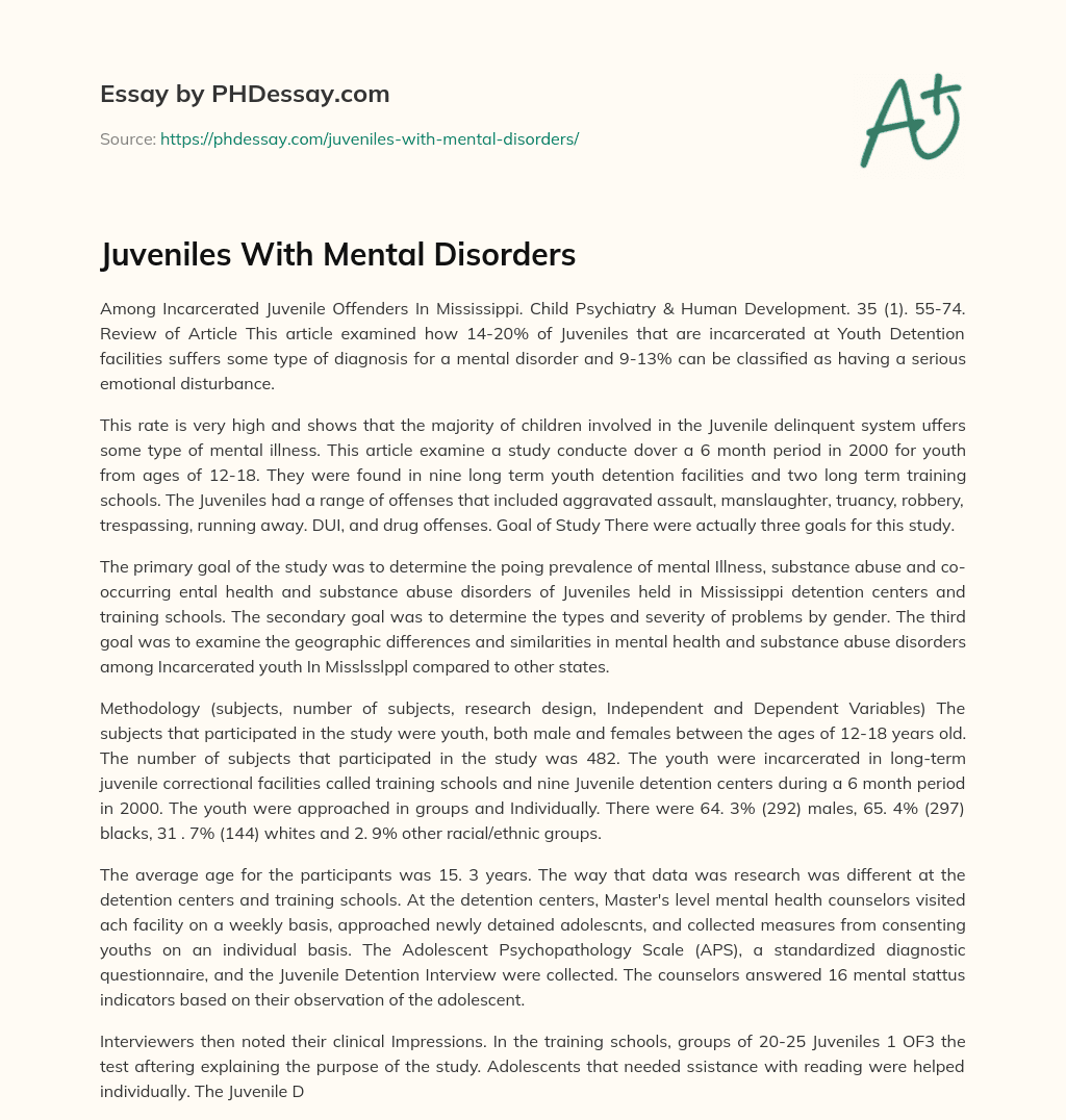 juveniles-with-mental-disorders-phdessay