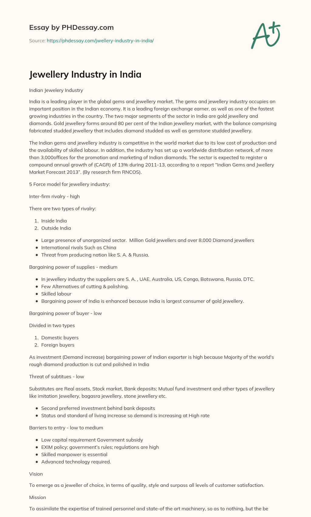 Jewellery Industry in India essay