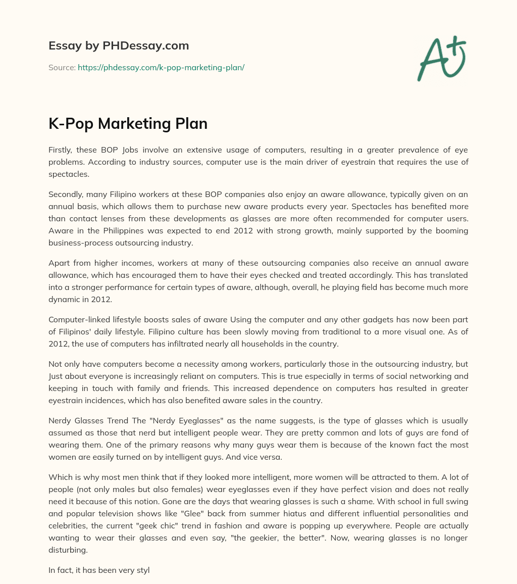 K-Pop Marketing Plan essay