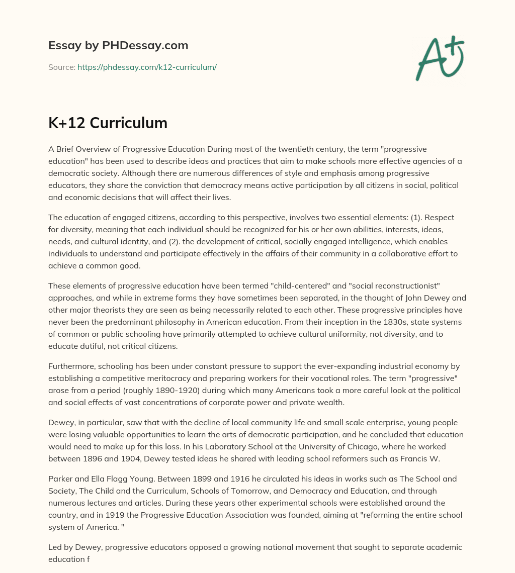 K+12 Curriculum essay