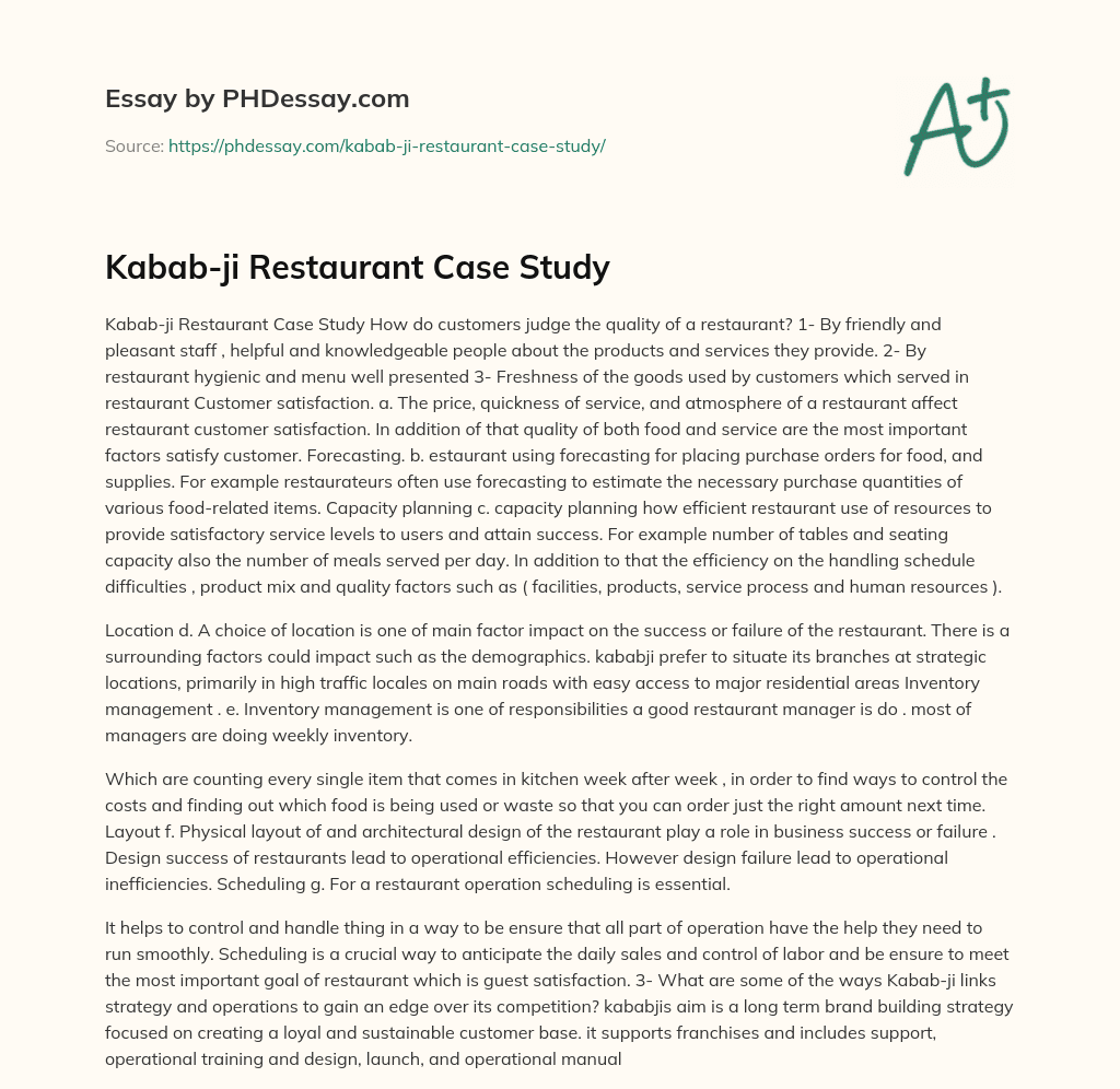 Kabab-ji Restaurant Case Study essay