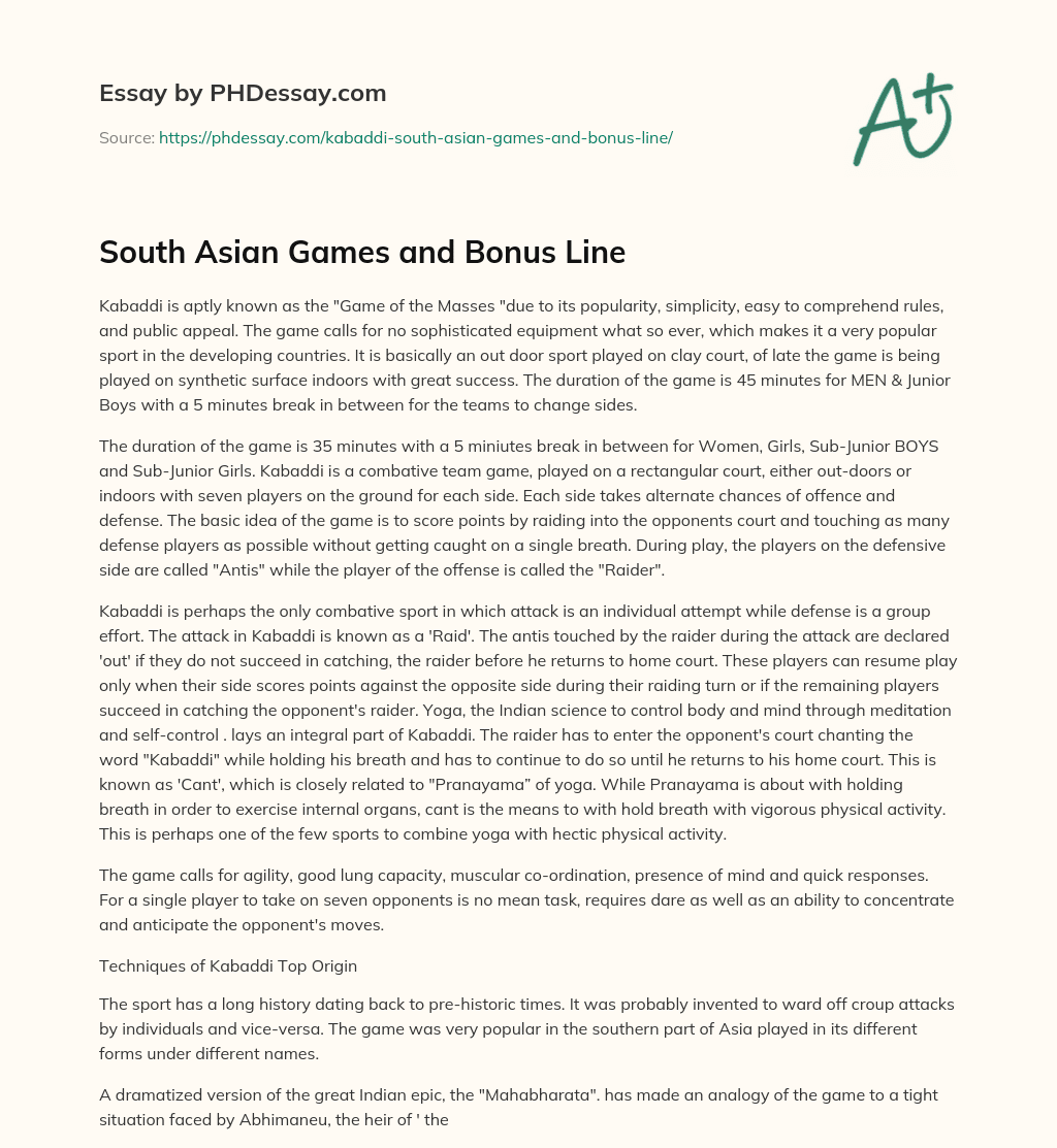 South Asian Games and Bonus Line essay