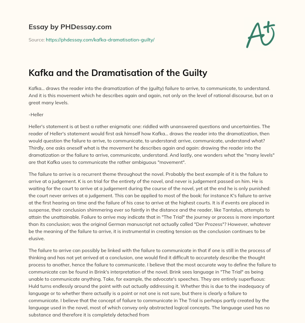 Kafka and the Dramatisation of the Guilty essay