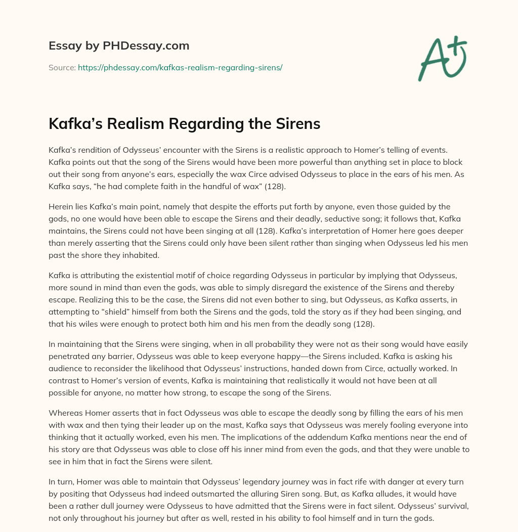 Kafka’s Realism Regarding the Sirens essay