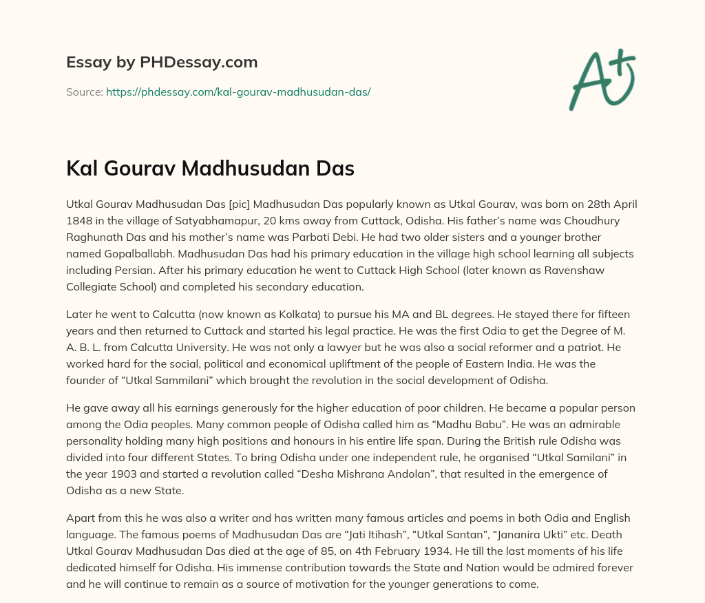 Kal Gourav Madhusudan Das essay
