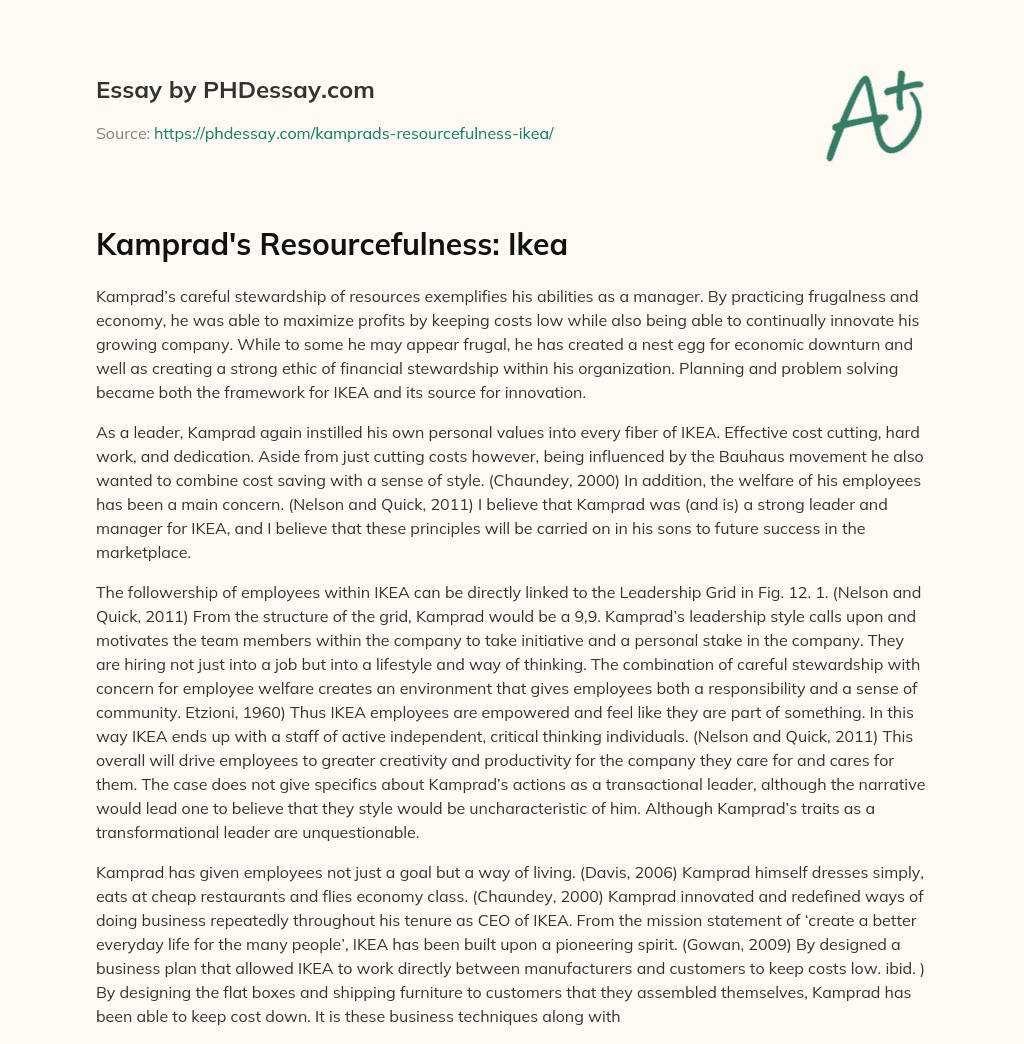 Kamprad’s Resourcefulness: Ikea essay