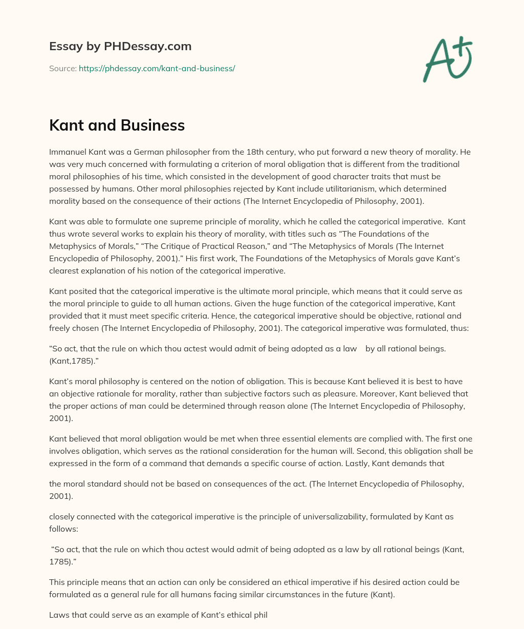 Kant and Business essay