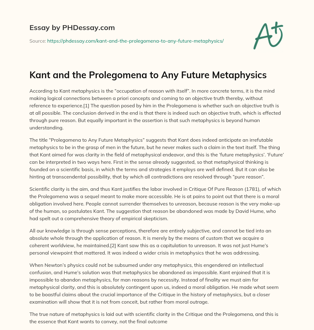 Kant and the Prolegomena to Any Future Metaphysics essay