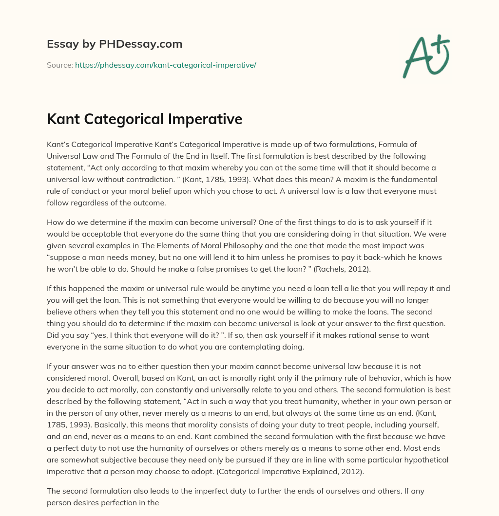 Kant Categorical Imperative essay