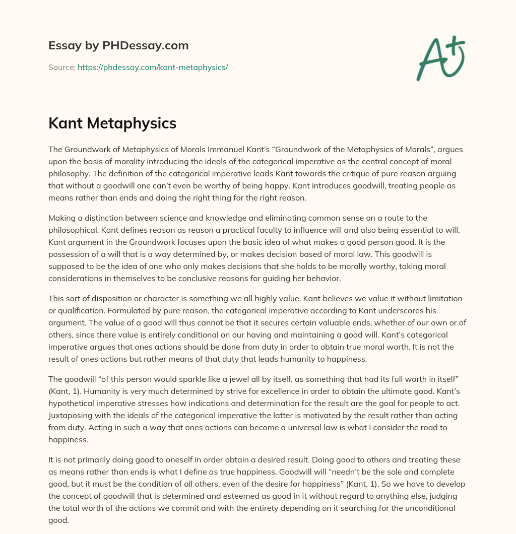 Kant Metaphysics essay