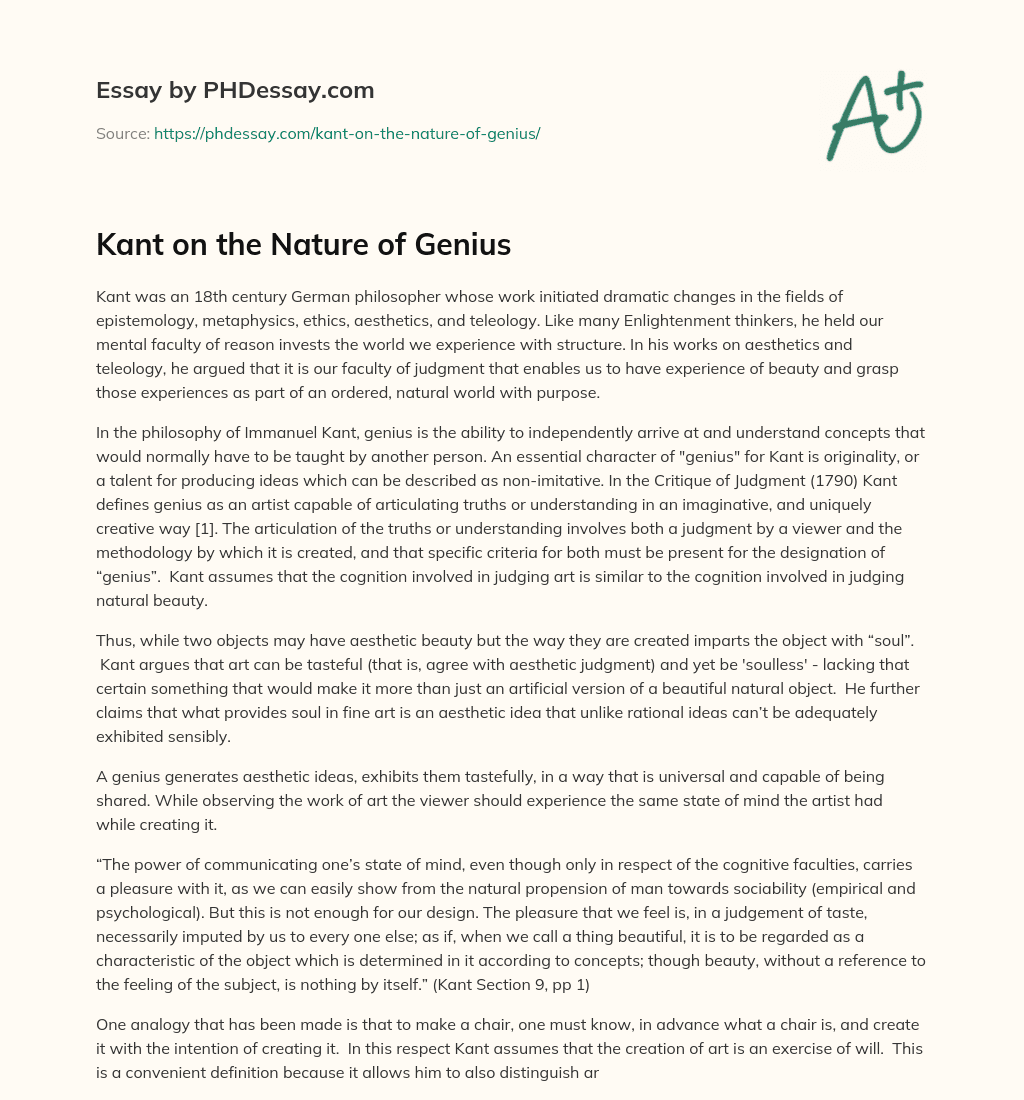 Kant on the Nature of Genius essay