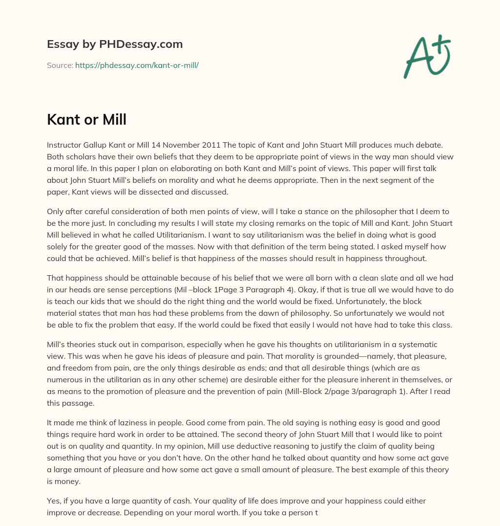Kant or Mill essay