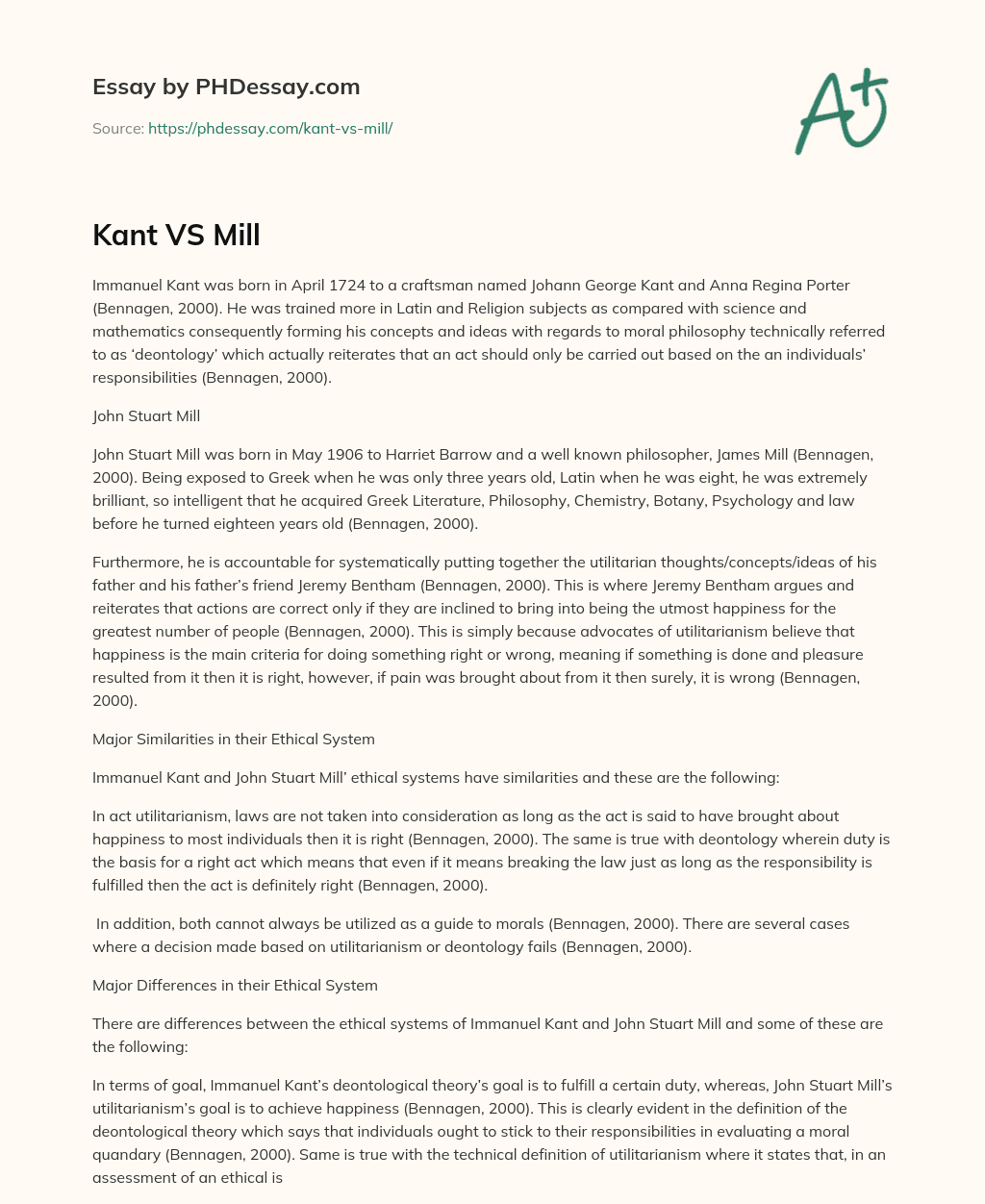 Comparing the Lives and Philosophies of Kant and Mill essay