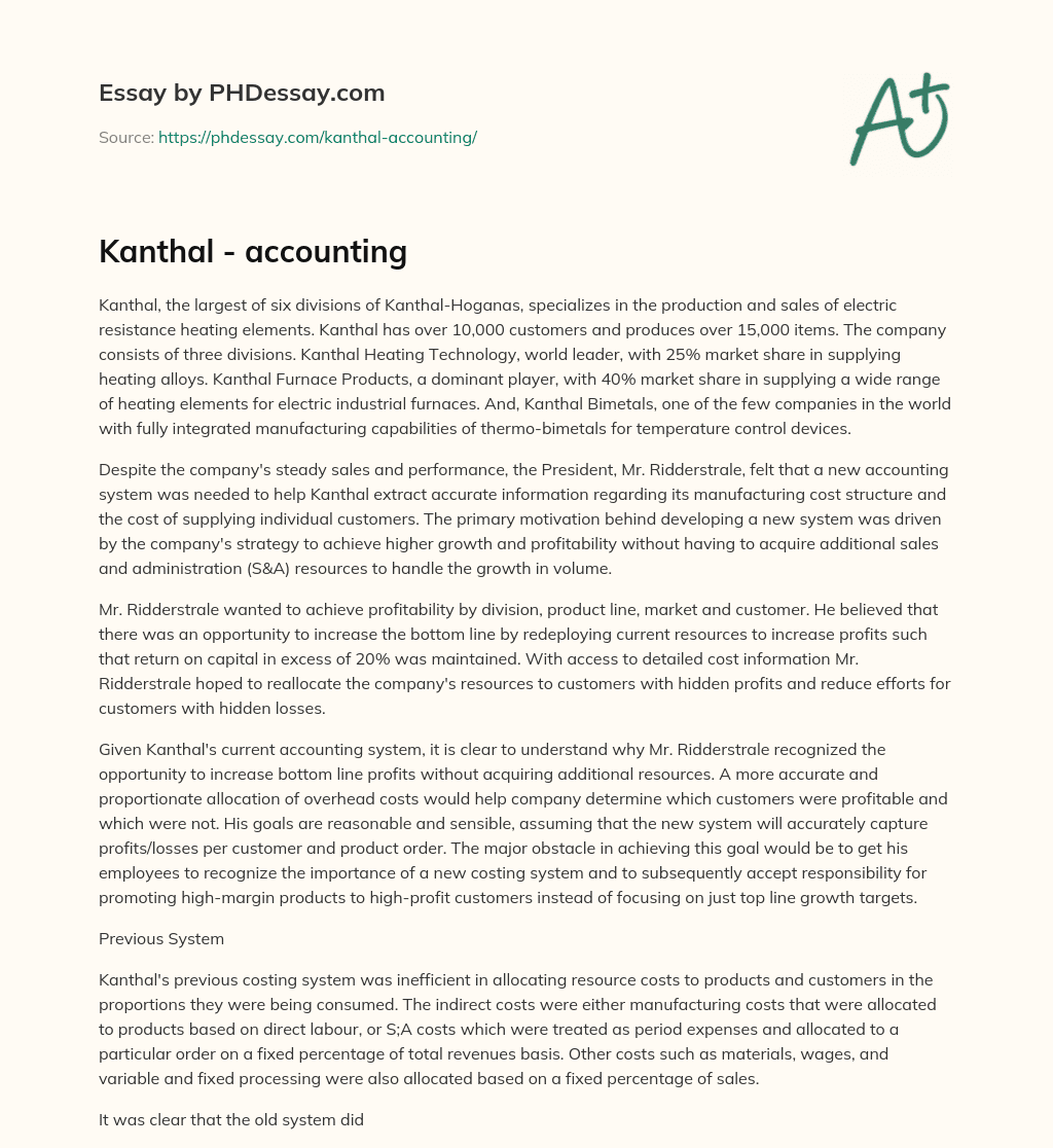 Kanthal – accounting essay