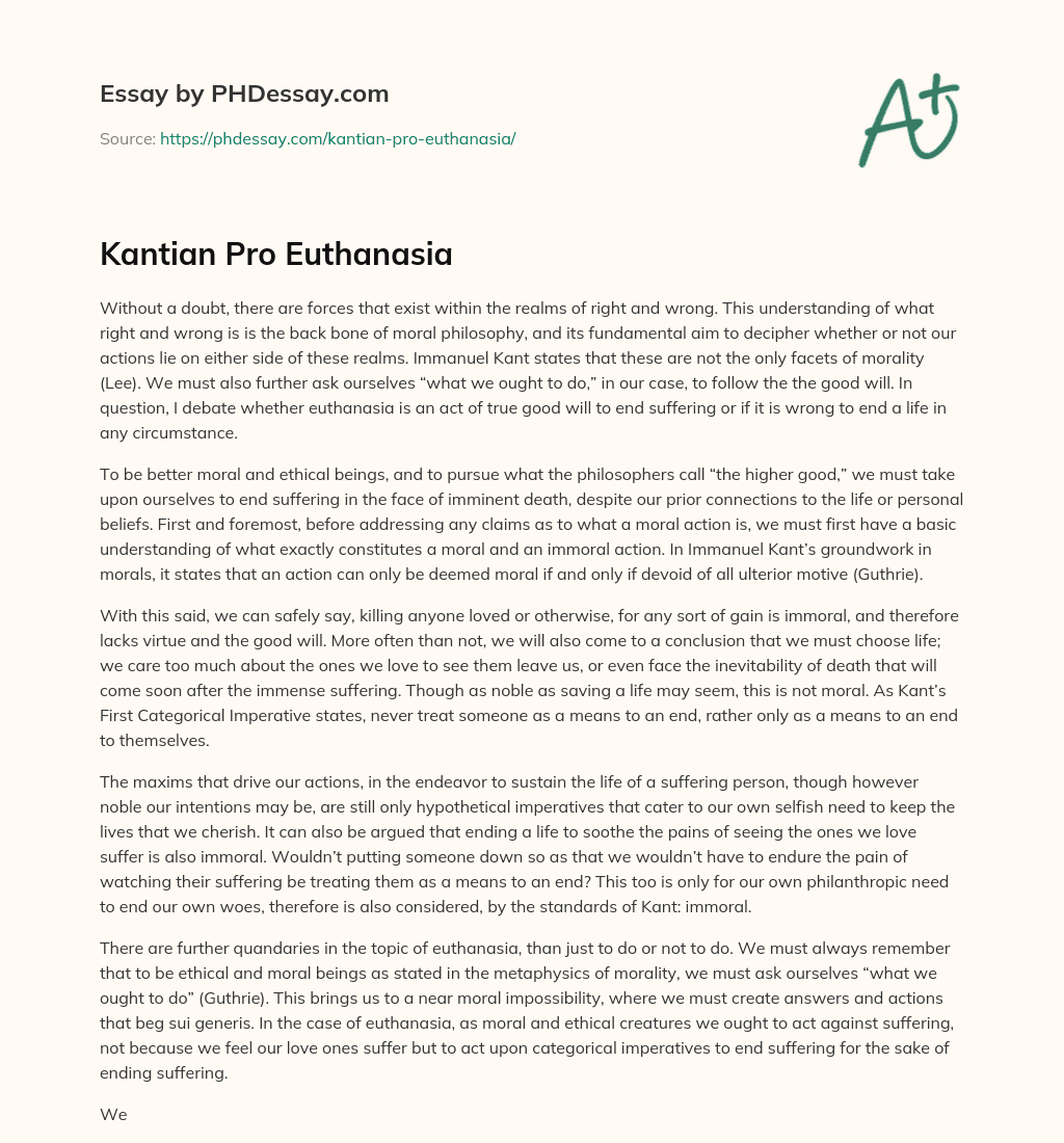 Kantian Pro Euthanasia essay