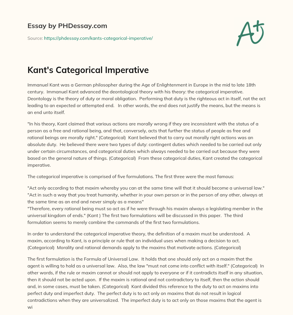 Kant’s Categorical Imperative essay