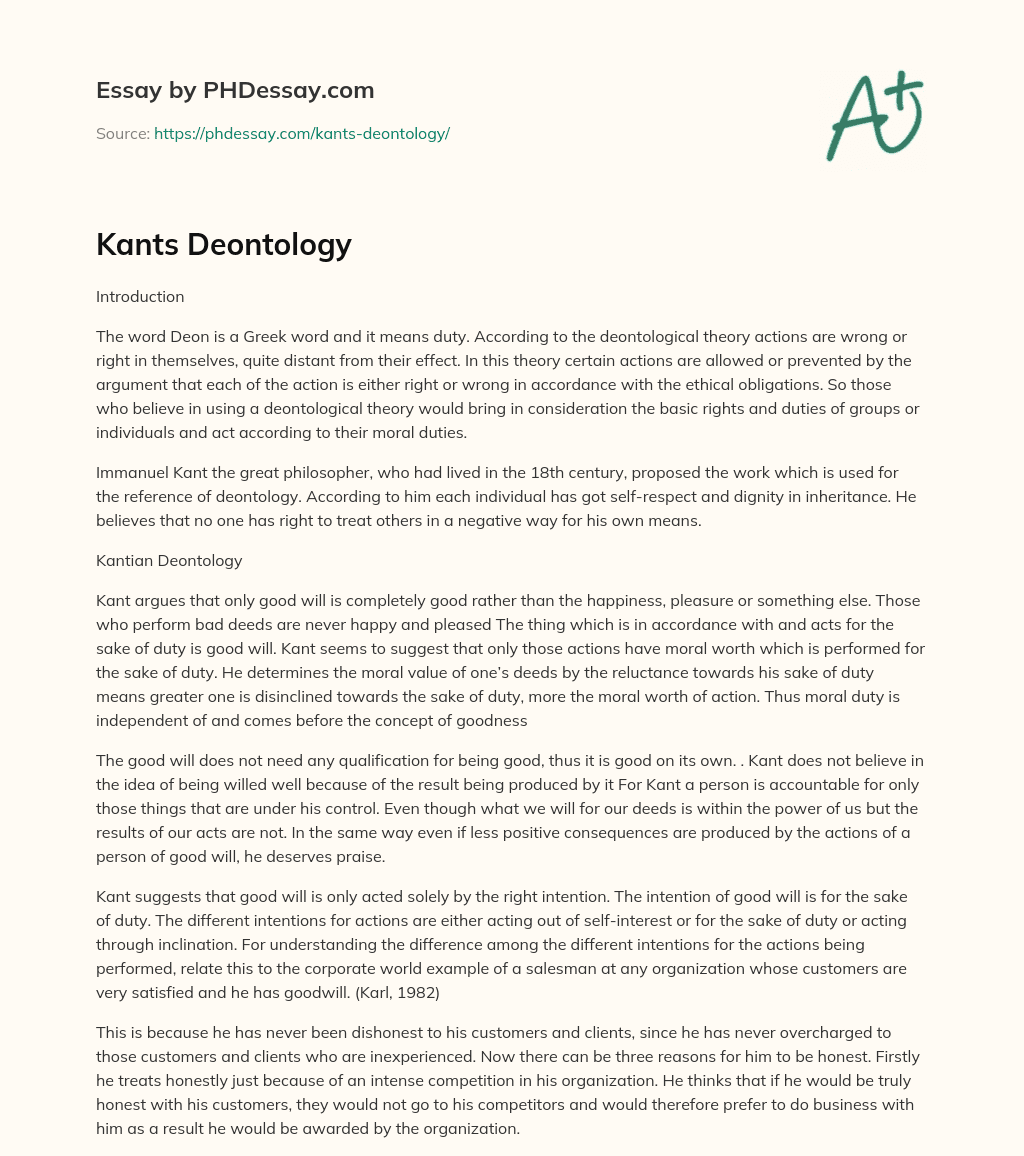 Kants Deontology essay