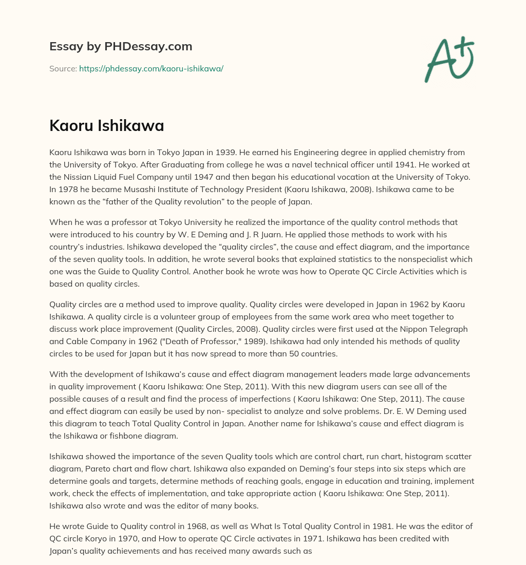 Kaoru Ishikawa: The Father of the Quality Revolution in Japan essay