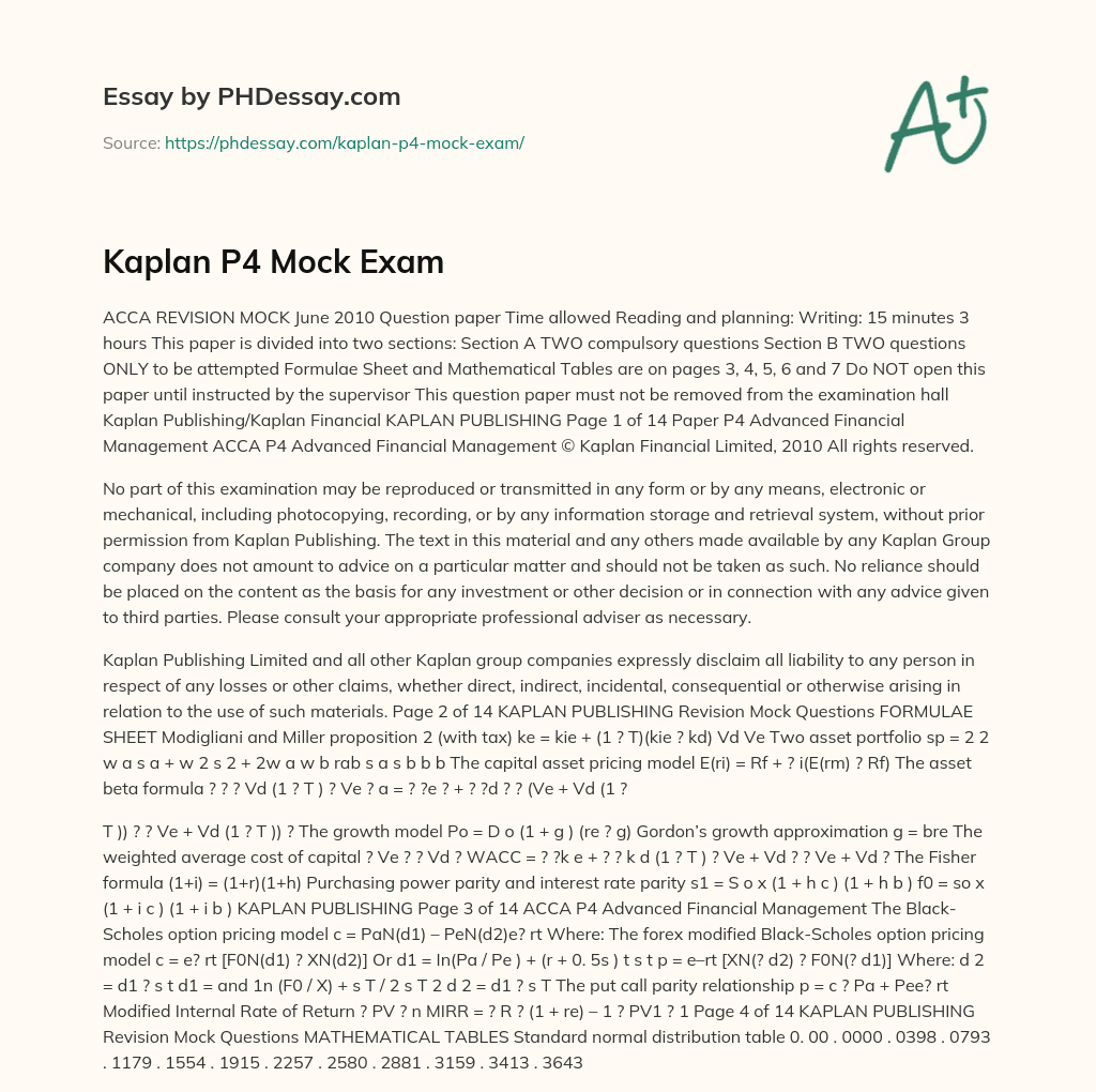 Kaplan P4 Mock Exam essay