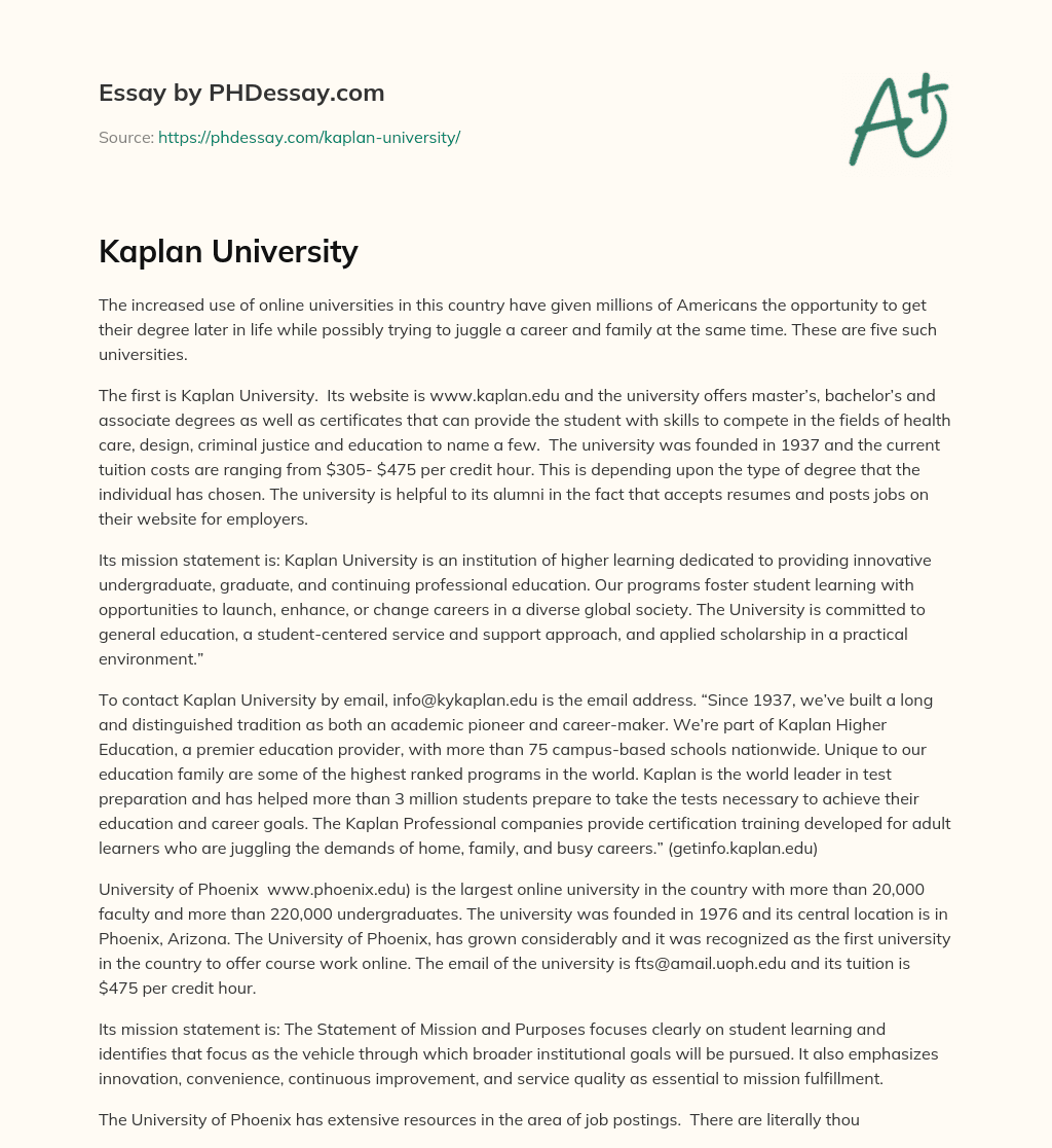 Kaplan University essay