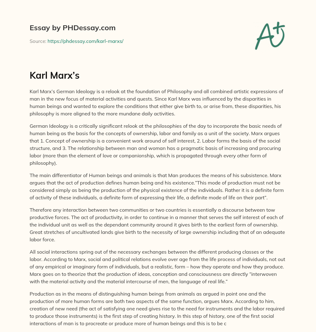 Karl Marx’s German Ideology: A Materialist Philosophy of Ownership, Labor, and Family essay
