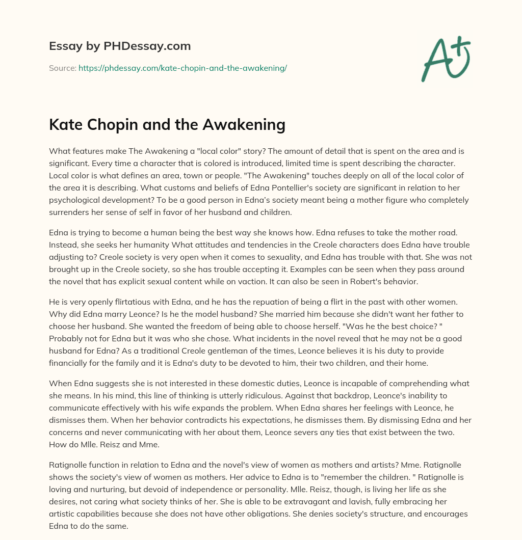 Kate Chopin and the Awakening essay