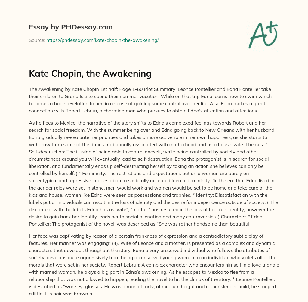 Kate Chopin, the Awakening essay