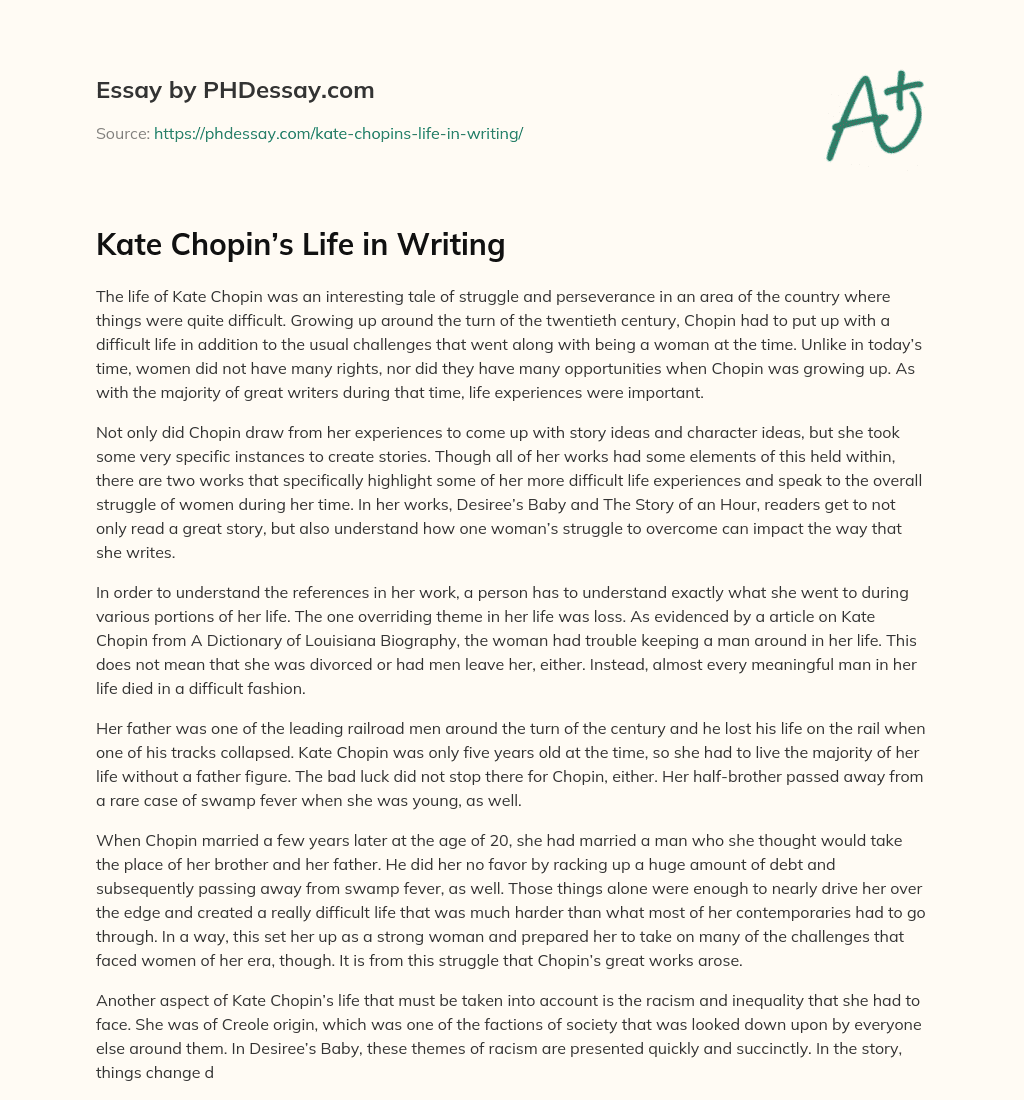Kate Chopin’s Life in Writing essay
