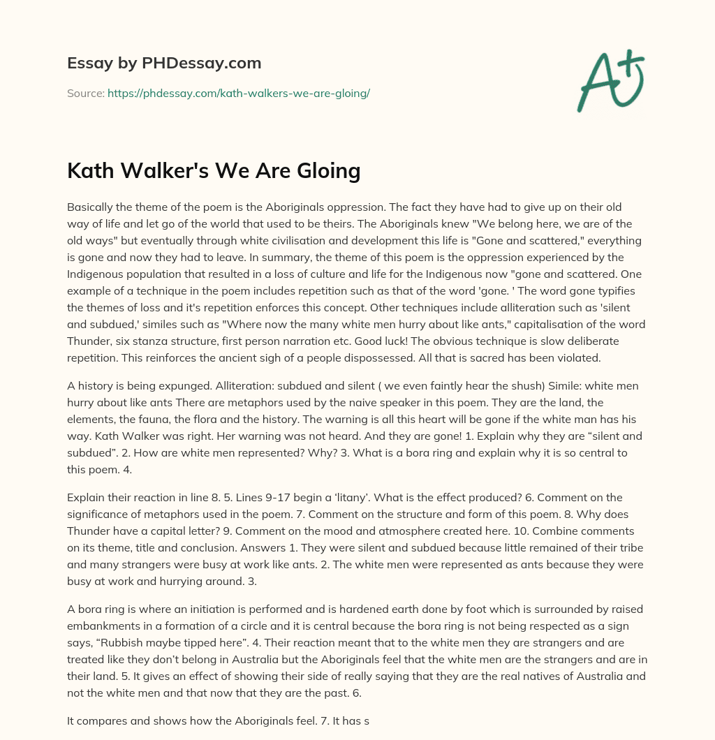 Kath Walker’s We Are Gloing essay