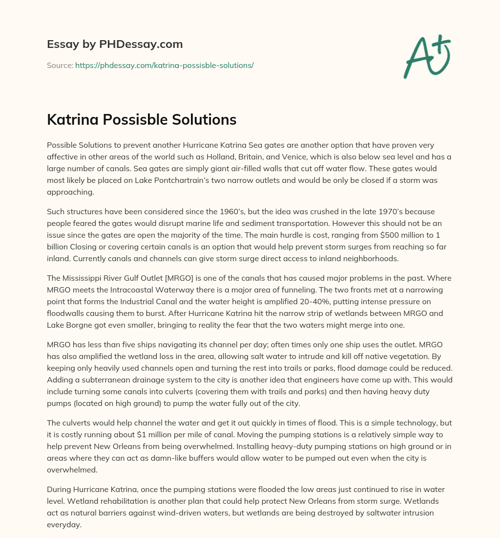 Katrina Possisble Solutions essay