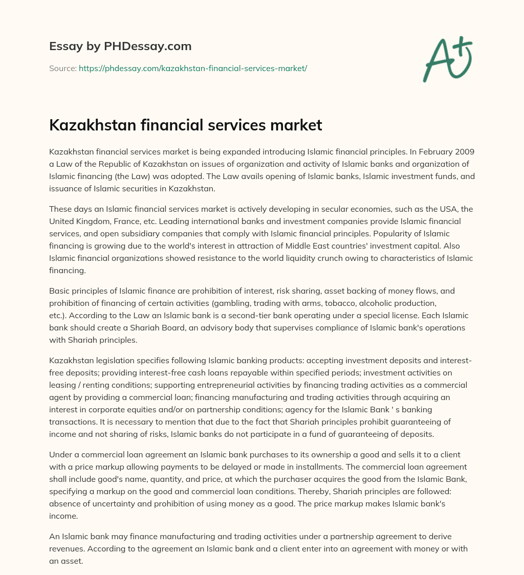 Kazakhstan financial services market essay