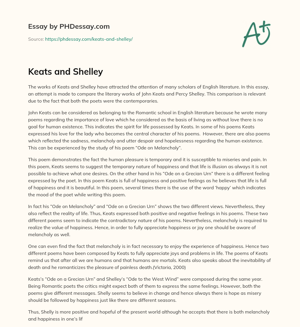 Keats and Shelley essay