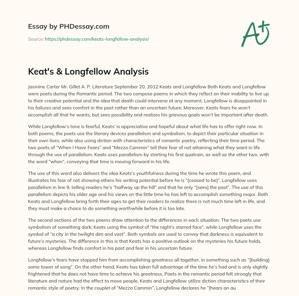 Keat’s & Longfellow Analysis essay