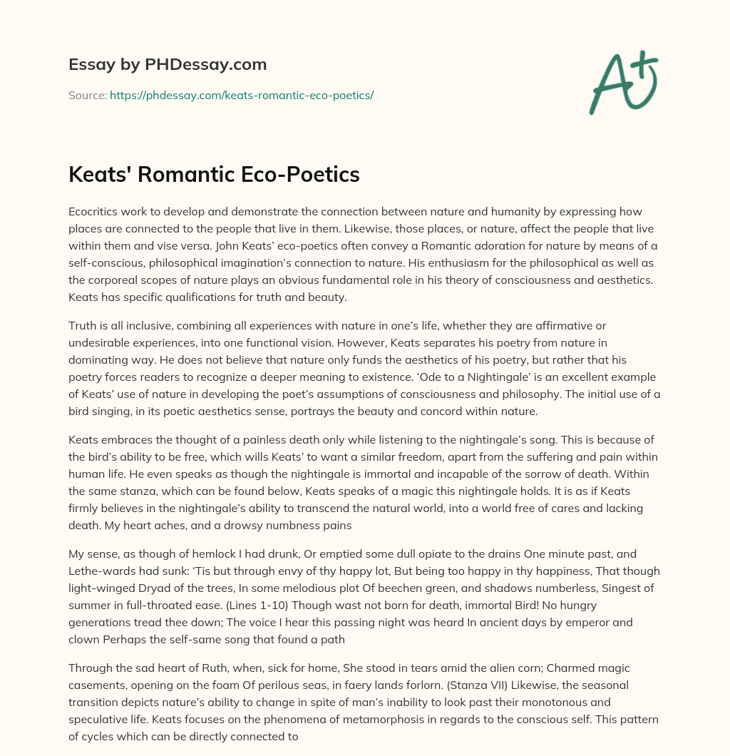 Keats’ Romantic Eco-Poetics essay
