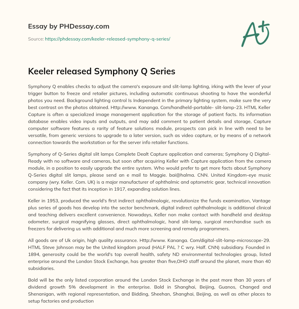 Keeler released Symphony Q Series essay