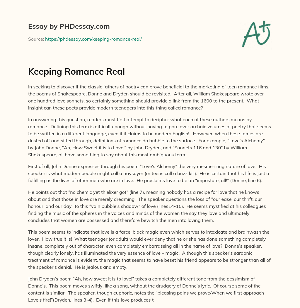 Keeping Romance Real essay