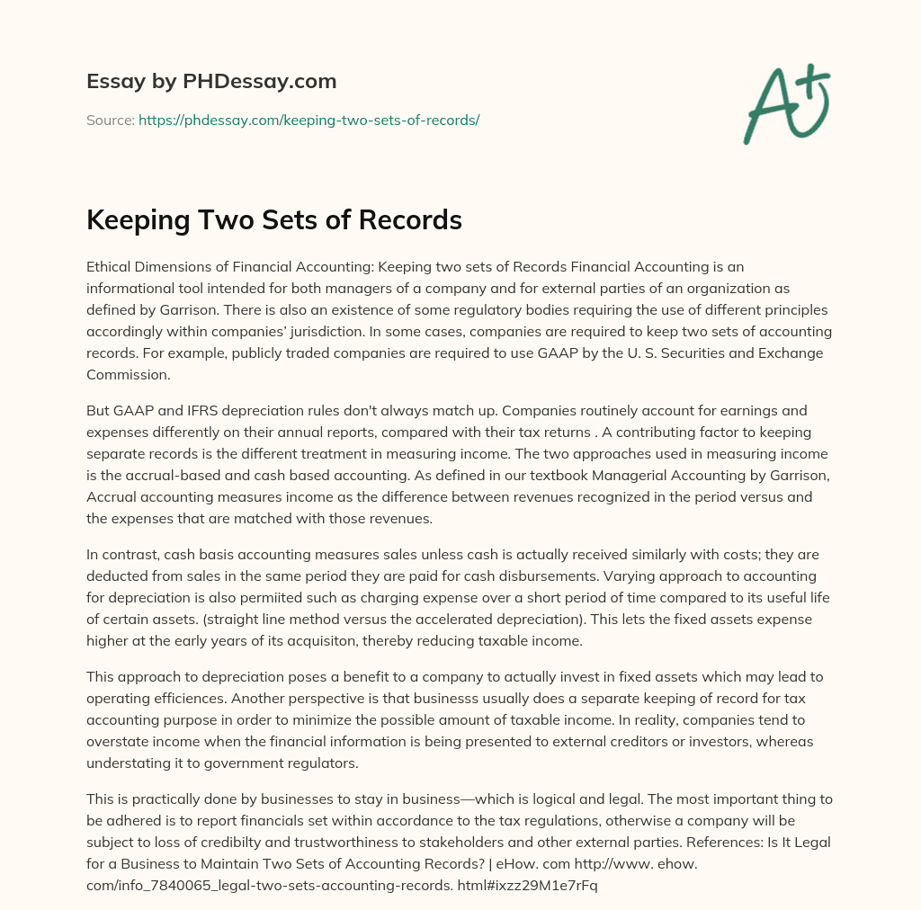 Keeping Two Sets of Records essay
