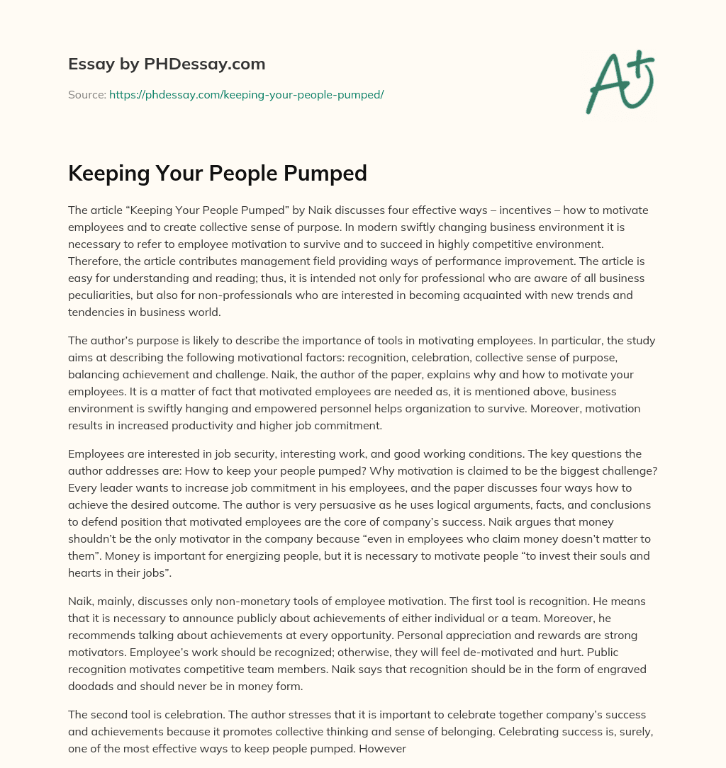 Keeping Your People Pumped essay