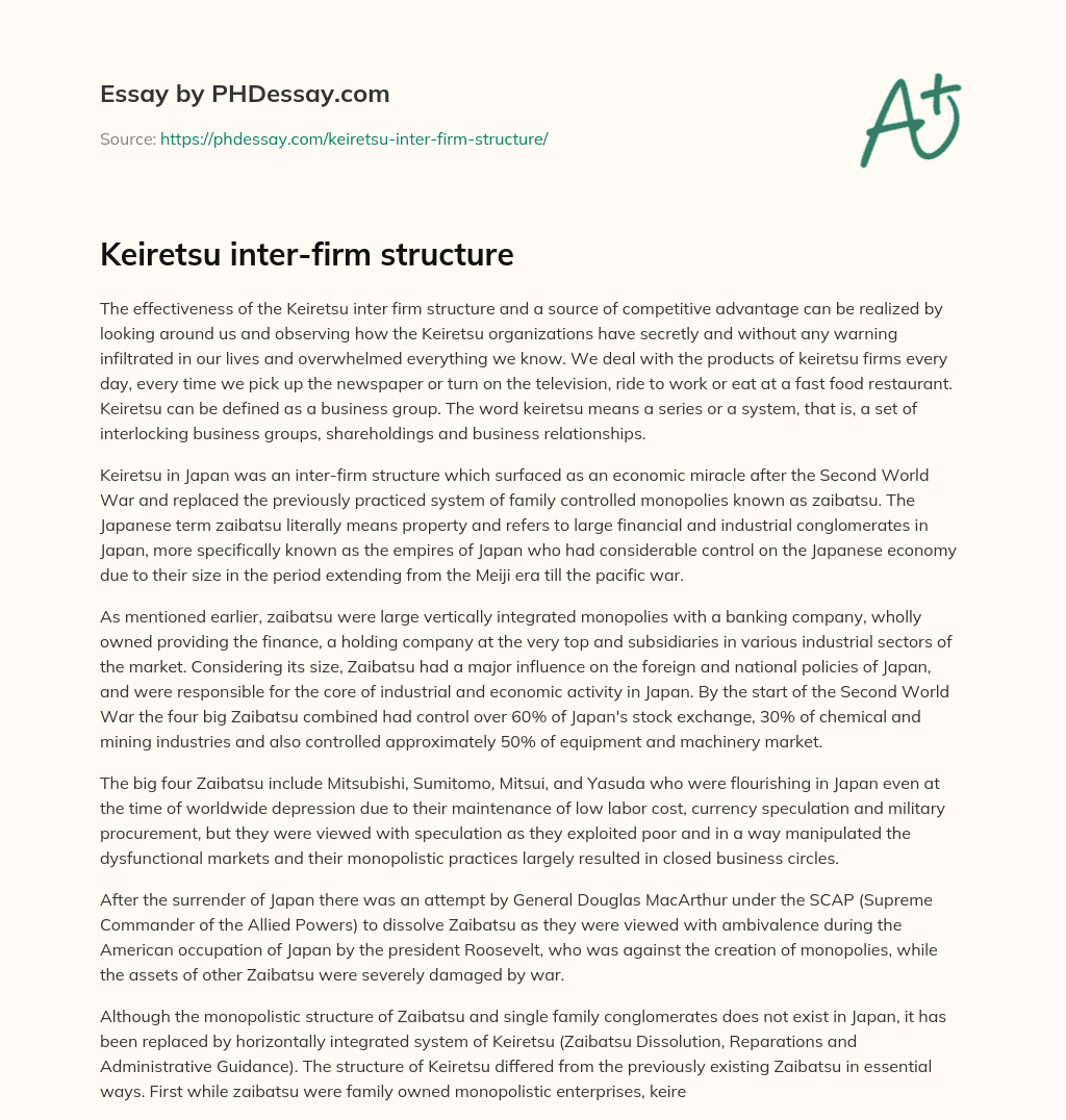 Keiretsu inter-firm structure essay