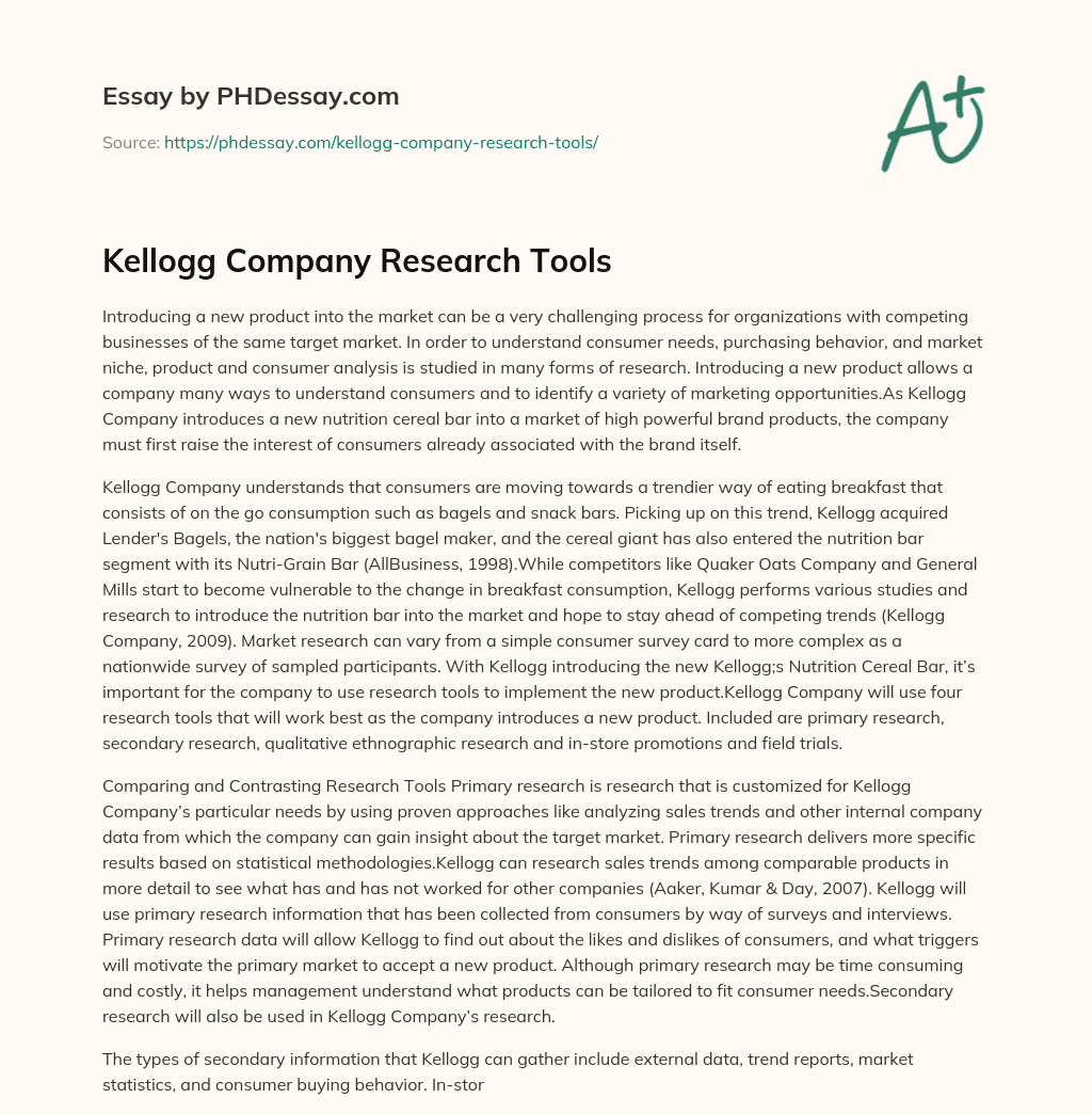 Kellogg Company Research Tools essay