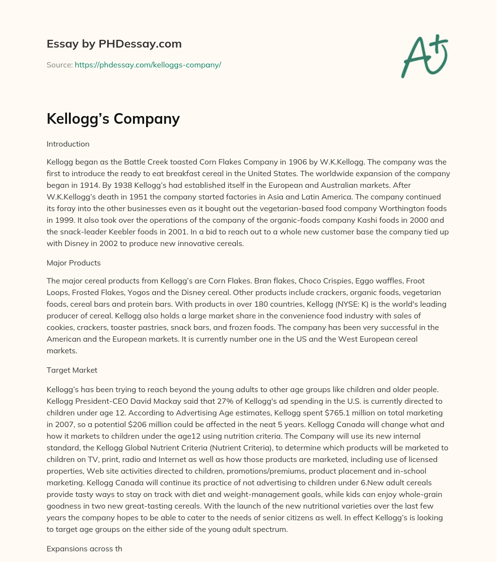 Kellogg’s Company essay
