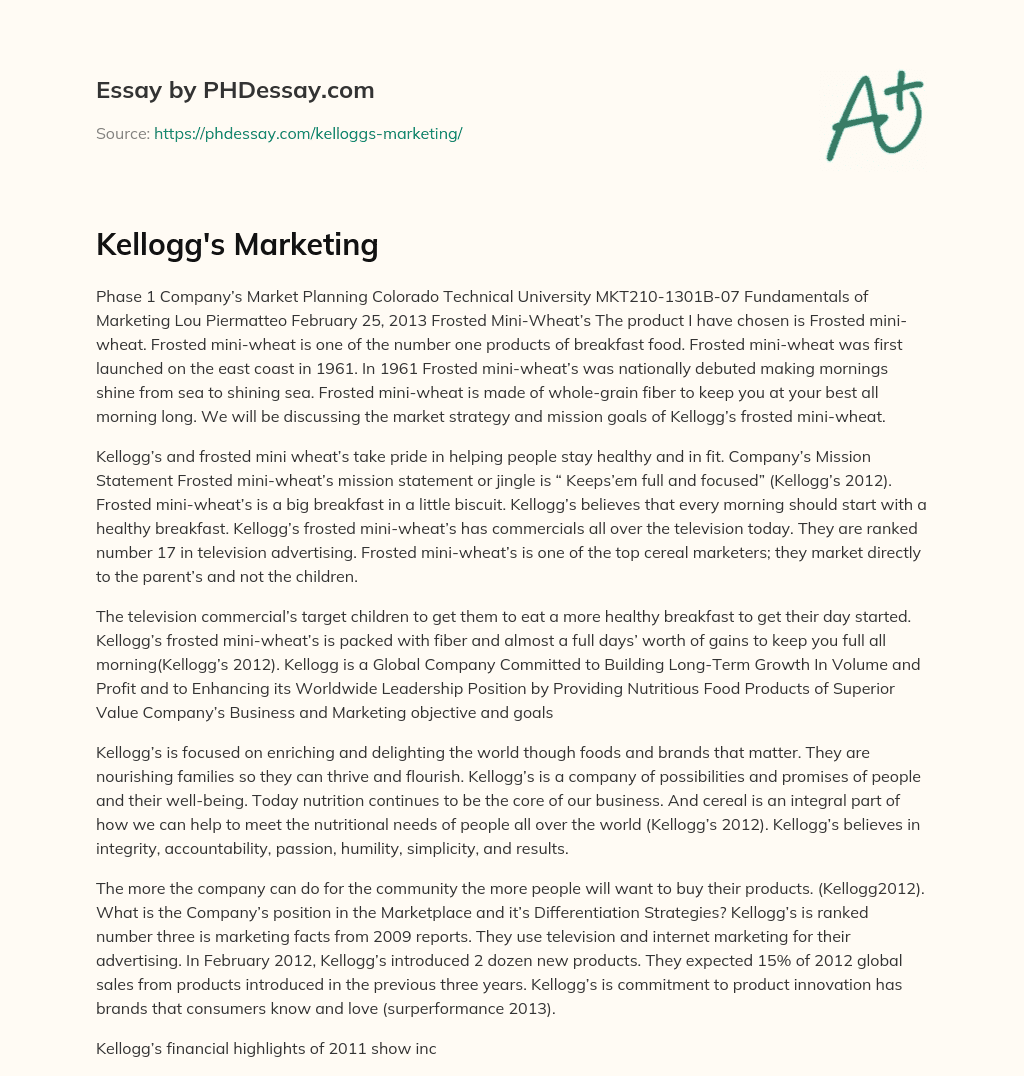 Kellogg’s Marketing essay