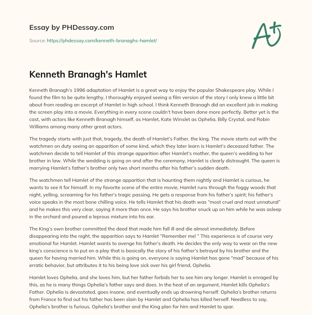 Kenneth Branagh’s Hamlet essay