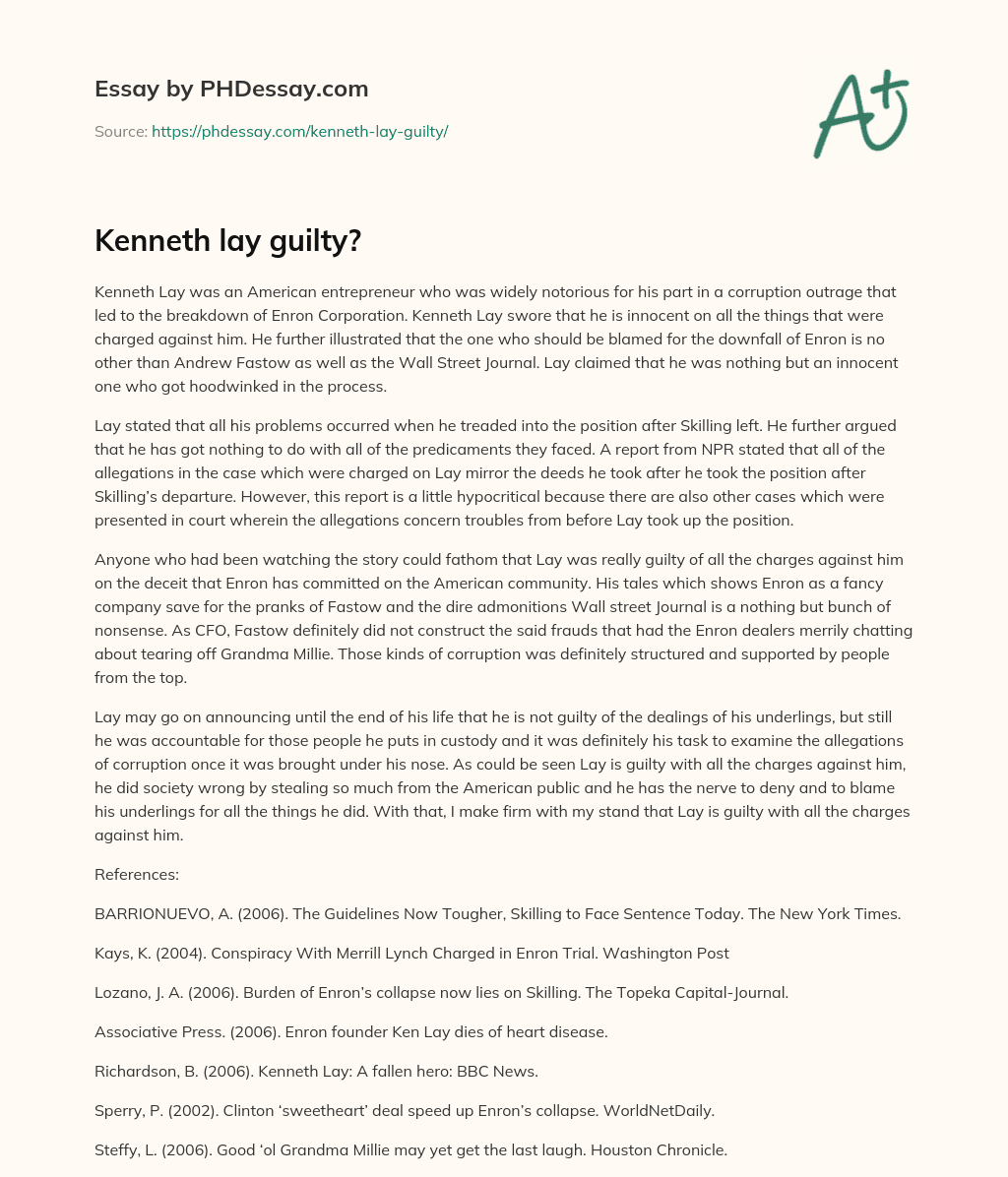 Kenneth lay guilty? essay