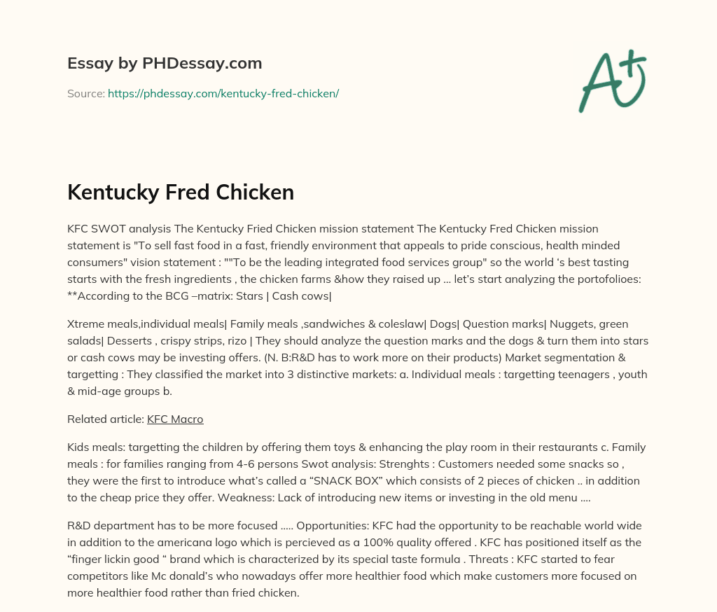 Kentucky Fred Chicken essay
